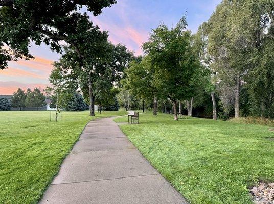 Adjacent park/walking path at sunrise