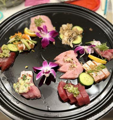 $80 Omakase special on a fancy takeout plate curated by Chef Brandon