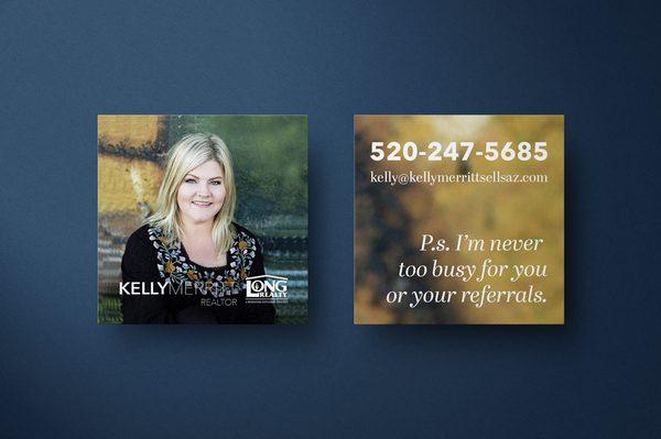 Modern Square Real estate agent business cards. Full Color 2x2 front and back Business cards.