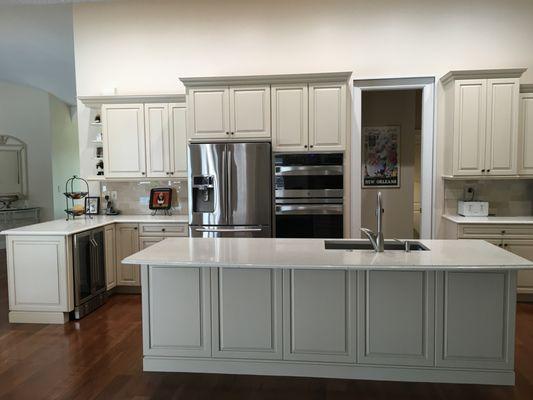 Ms. Sheehan's kitchen - Pompeii Quartz Sunny Pearl countertops.