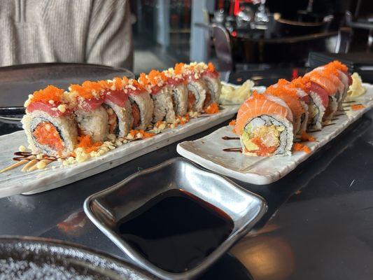 Grand Buddha roll (R) and Spicy scrunch spider roll (left)