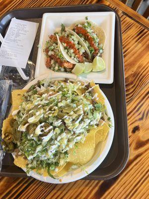 Nachos Fiesta and three street tacos