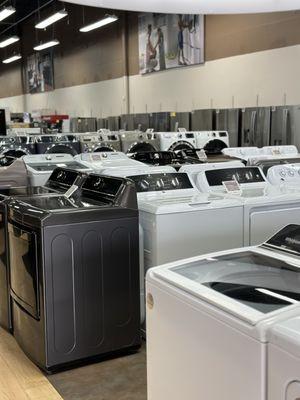 Washer and dryers on display in the appliance section of Electronic Express