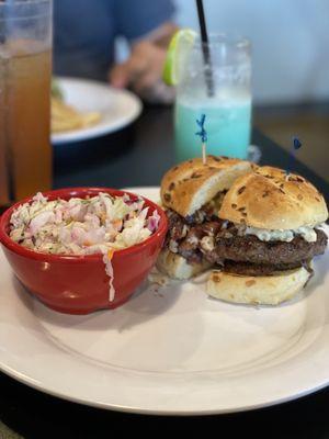 Mac Daddy burger with side of cilantro jalapeño coleslaw