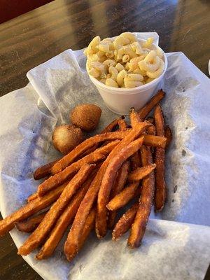 Sweet potatoes fried and shrimp salad. Also good