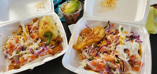 Fish and shrimp tacos + shrimp ceviche