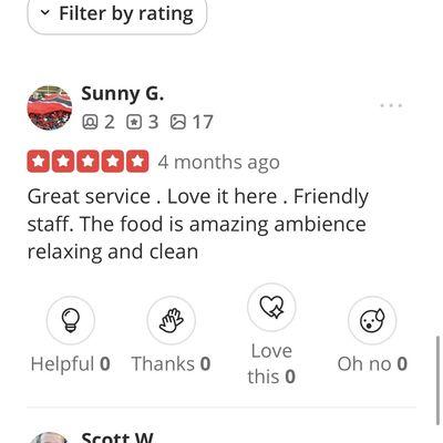 Sunny G must be confused. This isn't a real restaurant, so how could she make all of these observations?