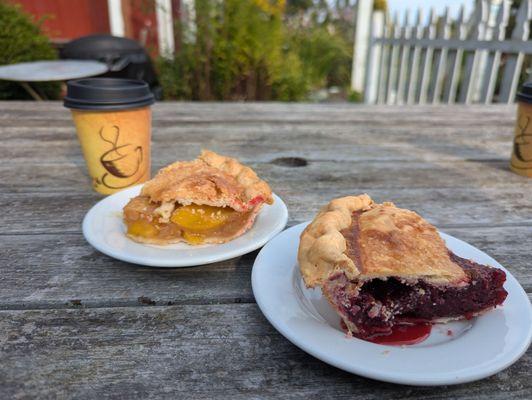 Peach pie and loganberry pie