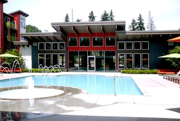 Pool design and fitness center at Avalon Alderwood Apartments