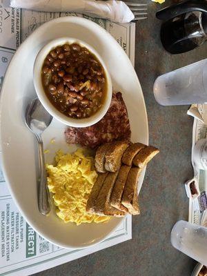 Hash and eggs.