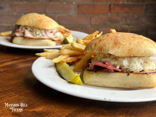 Rueben Sandwith with Truffle Fries and Pickle Spear