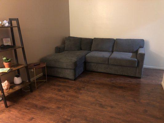 Perfect sized  L shaped sofa for a small apartment! It was a "Sold As Is" item for a discounted price.