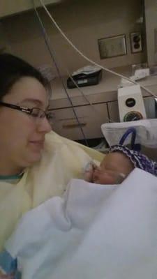 Mom and baby in NICU. Dr Paneda was awesome to let me do skin to skin right away.