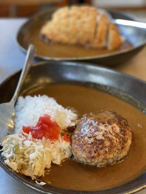 Hambagu Curry and Pork Katsu Curry