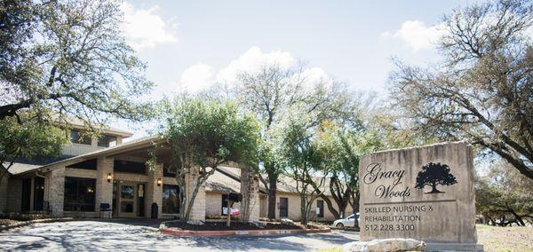 Gracy Woods has spacious grounds surrounded by beautiful shade trees.