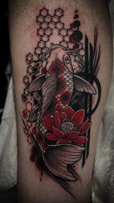 Koi fish tattoo done in palm beach county florida, award winning tattoo studio located near jupiter florida, on singer island beach