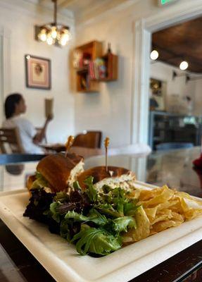 Panini with chips and salad