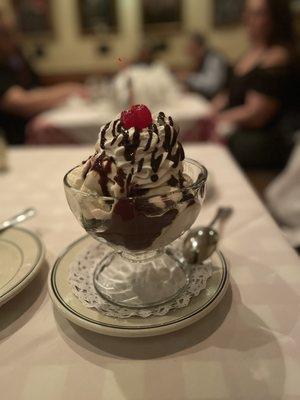 Heavenly Hot fudge sundae with Oreo cookie crumbles