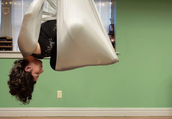 Weekly Aerial Yoga classes are offered at our studio. Beginners are welcome!