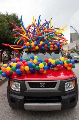 vehicle decorated for parade with balloons from Hico