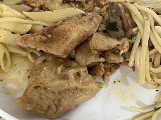 Chicken Francese and Chicken Marsala with Mushrooms and Linguine and Penne