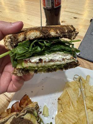 The Goat - Pesto, apples, goat cheese, bacon, and spinach on toasted rye. Delicious!