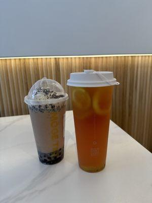 Oreo milk tea (left), super fruit four season oolong tea (right)