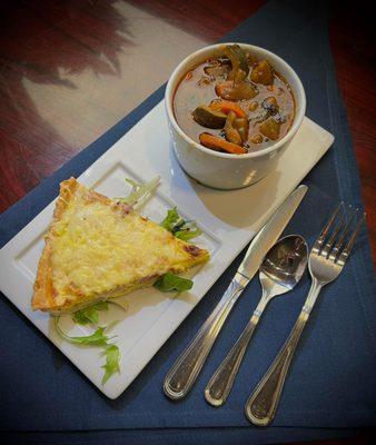 Quiche Loraine with a side of ratatouille.