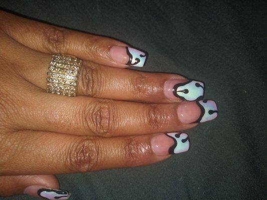 This months nails . Done by Jade the manager. I couldn't part ways, as the manager always takes care of me lol. LOVE THEM