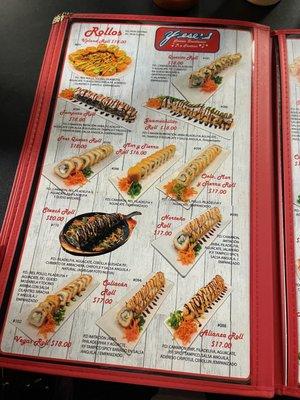 Sushi menu