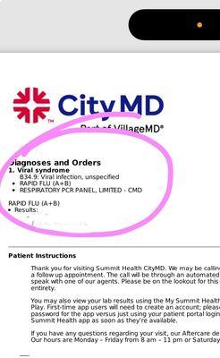 Letter from City MD confirms that the swab was to be sent out. They failed to do so, but had no problem taking my money for it. Scammers.