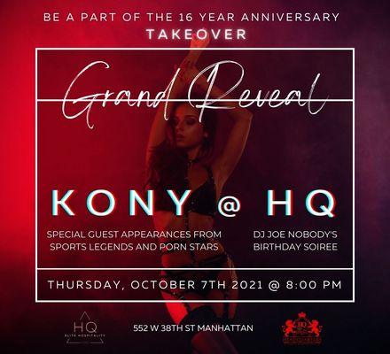 The countdown begins to our 16 year anniversary party PLUS the reveal of KONY @ HQ. ⁣⁣Thursday Oct. 7th @ 8 PM. See you there.⁣