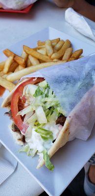 crispy fries and a loaded gyro