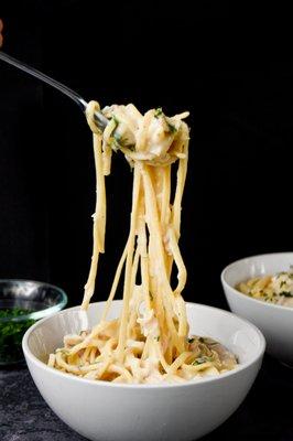 DIY Chicken Fettuccine Alfredo created with our signature Buttermilk Brined Chicken