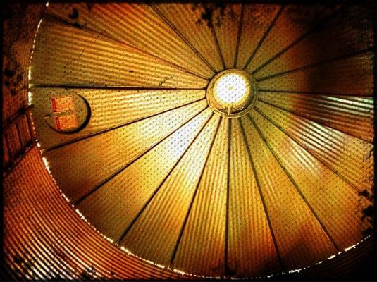 The ceiling of the silo entrance to the restaurant.