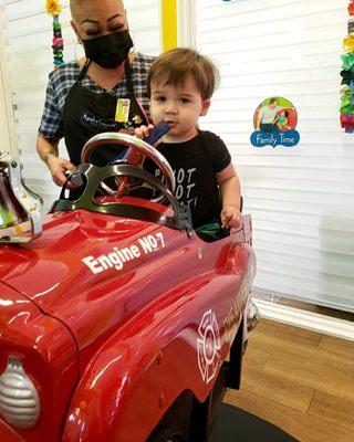 Stylist let him comb his own hair to feel involved