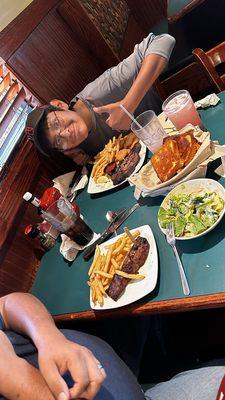 Rib Eye 14oz with shrimp & Tri-Tip Sirloin 6oz.