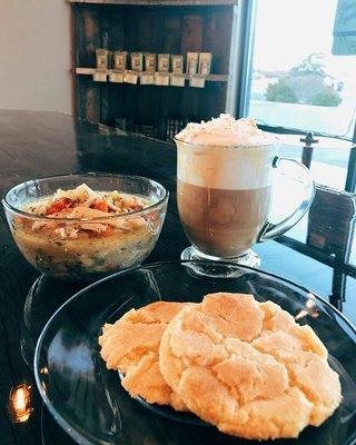 Homemade cookies and soup (fall/winter seasons) pair perfectly with our specialty drinks.