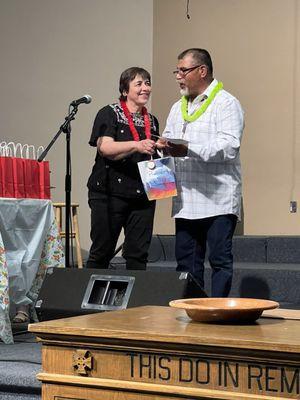 Awana Sparks Director Hilda Veturis honoring our Commander Mr. Robert