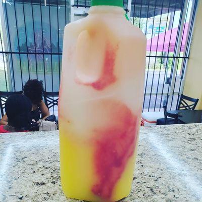 Custom mix: pineapple amaretto peach and sunset with strawberry drip!