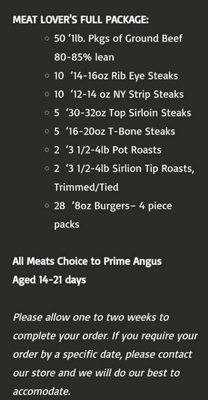 Meat lovers full package $860.