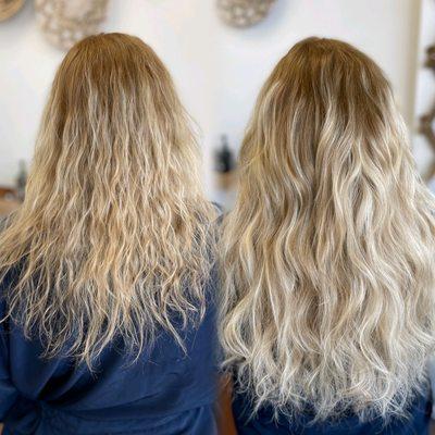 Before and After: 150g hand tied hair extensions. Leave me a message to learn more!