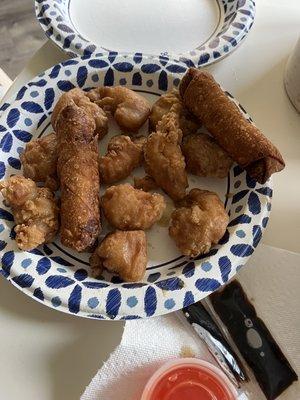 Egg rolls and fried shrimp