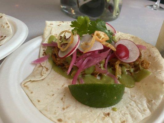 Cochinita Pibil Tacos (Salsa Verde, Pickled Onions & Cilantro)