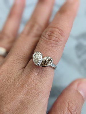 Customized Toi Et Moi two pear diamond ring