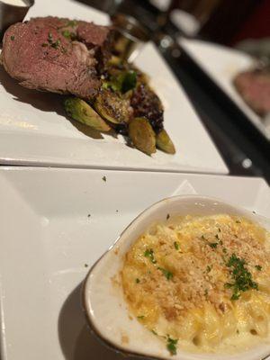 Prime Rib, Brussel sprouts, and mac & cheese