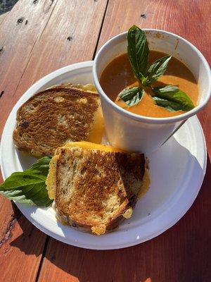 Tomatoes bisque with grilled cheese on house rye