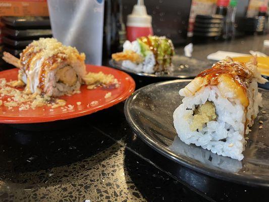 Variety of shrimp tempura sushi