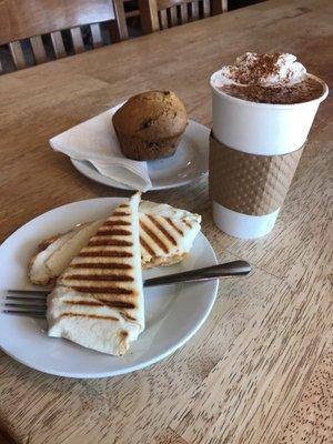 The one (and only!) Bowl of Soul, hearty sausage breakfast burrito, and the now not-so-lumpy (but still amazing) Lumpy Muffin.