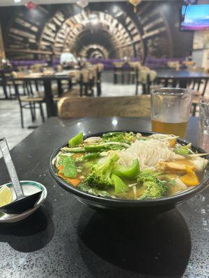 Vegetable pho with bone broth (they also have vegetable broth)